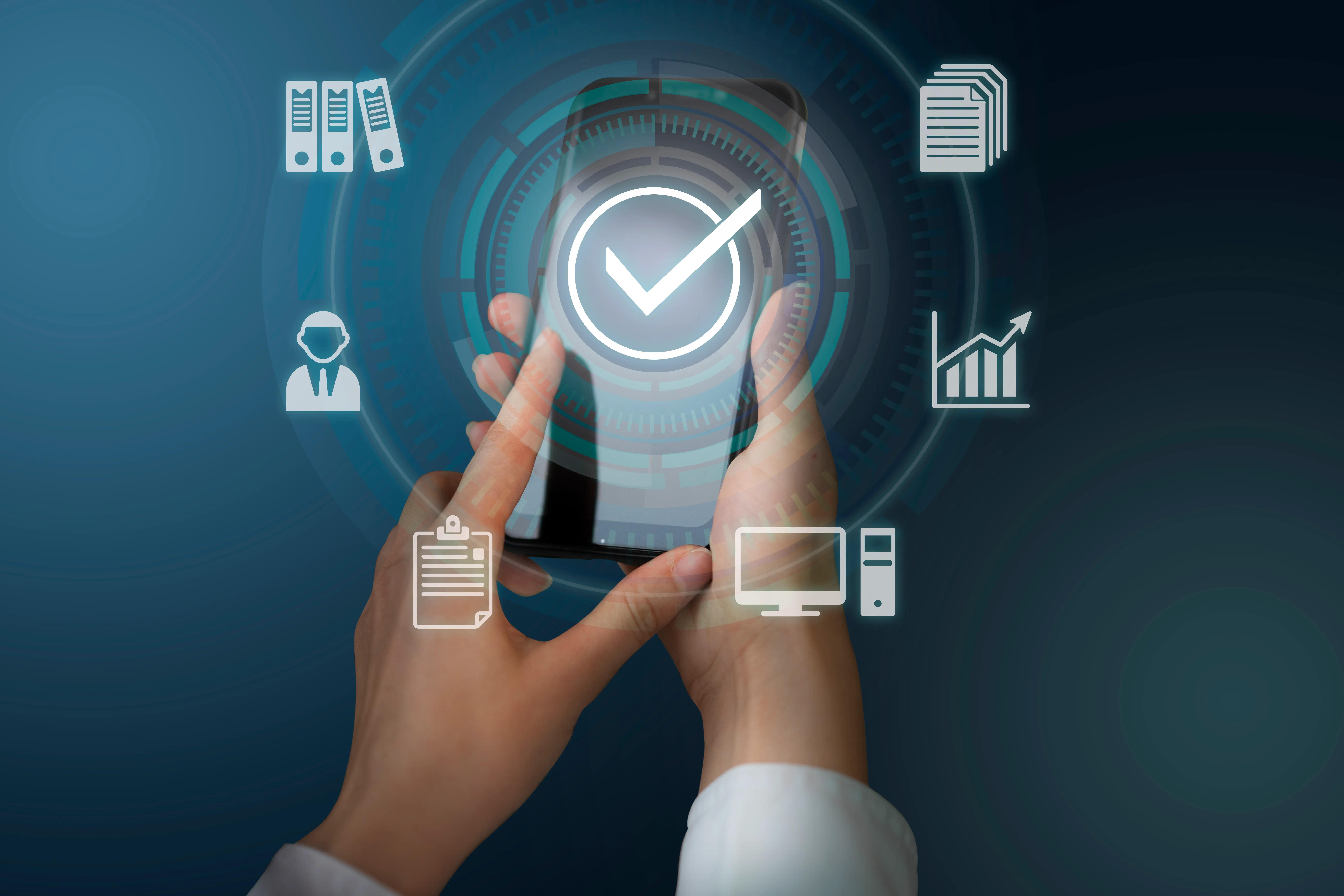 Na slici je prikazan telefon i tehnologije sa kojima možete izvesti elektronsko osnivanje firmi.